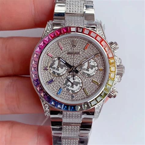 iced out rolex daytona rainbow replica|rolex daytona 116595rbow.